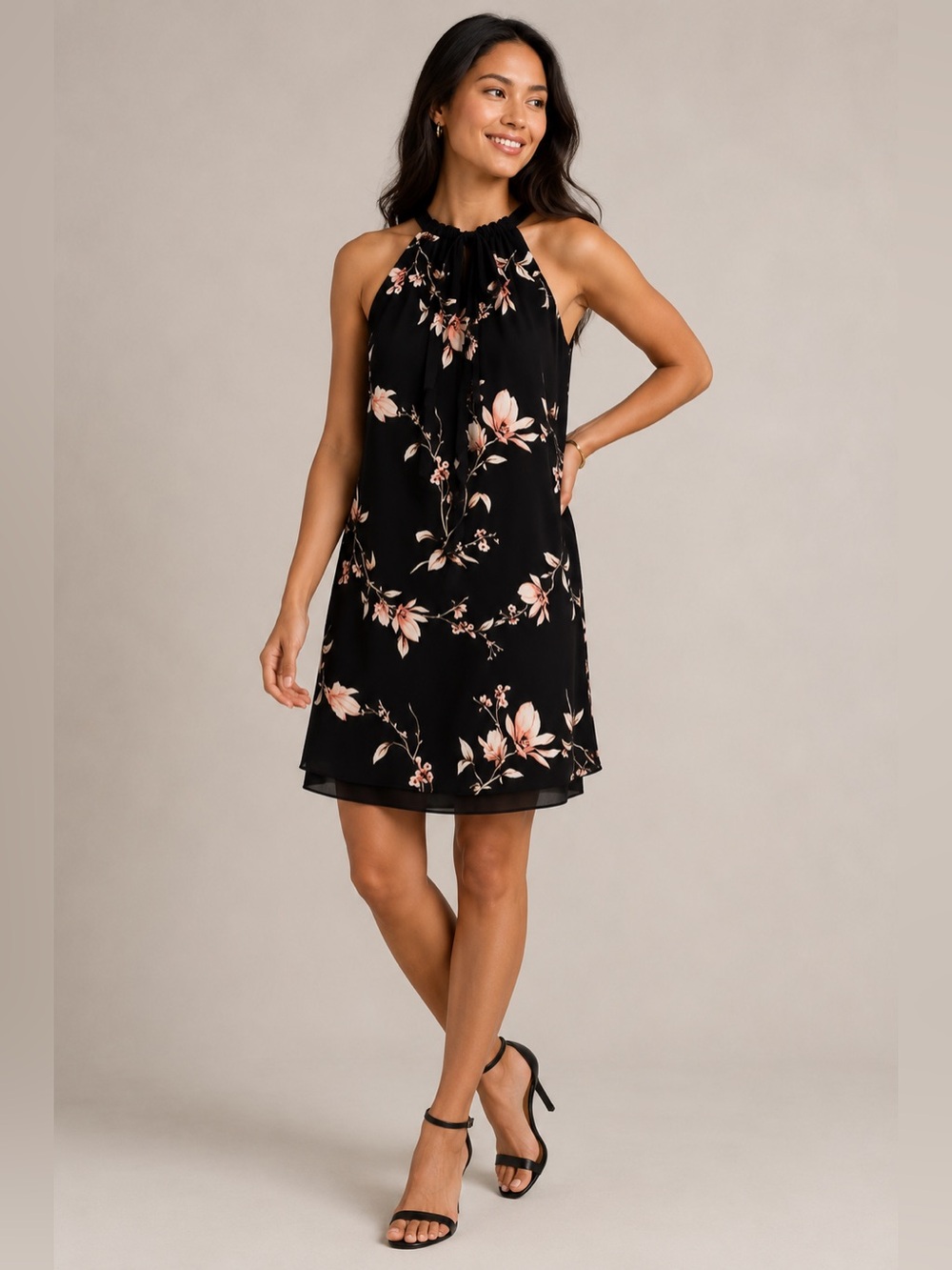 White House Black Market Ultimate Reversible Floral Solid Dress